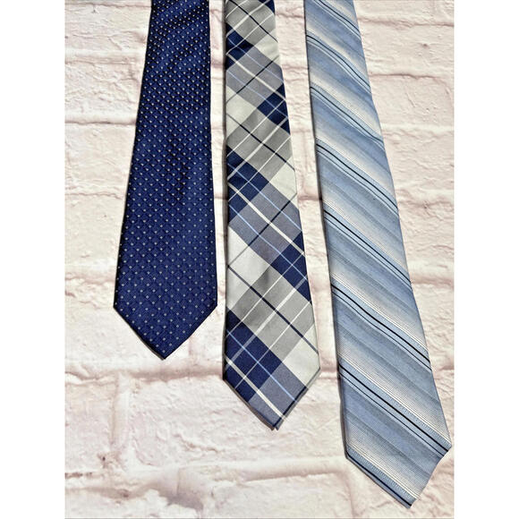 EUC Men's Tie Lot Bundle Blue Plaid Stripe Dot Marc Anthony Express Kenneth Cole - Picture 1 of 6